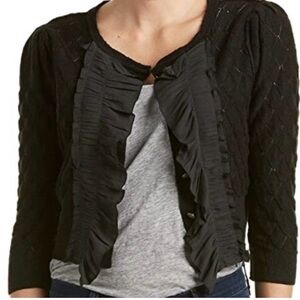 Free People Tiny Dancer Black Knit Linen Blend Ruffle Accent Button Cardigan